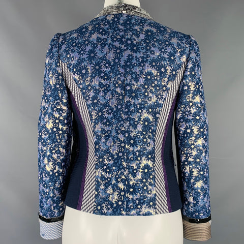 MARC JACOBS Size 6 Blue Silver Acetate Blend Floral Jacket