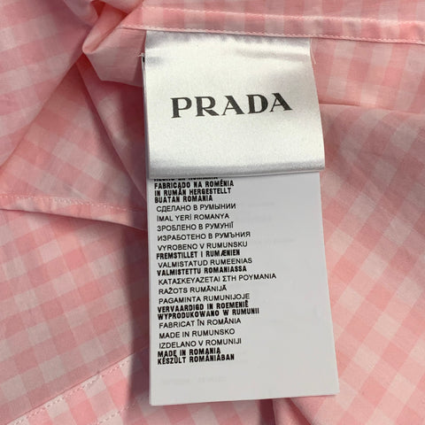 PRADA Size S Pink White Gingham Cotton One Pocket Long Sleeve Shirt