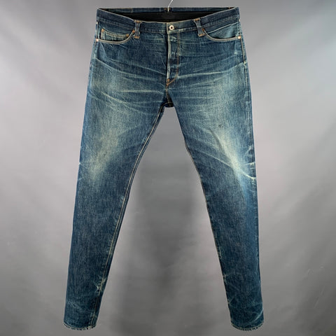 STEVENSON OVERALL CO. Size 38 Blue Distressed Cotton Selvedge Japanese Denim Button Fly Jeans