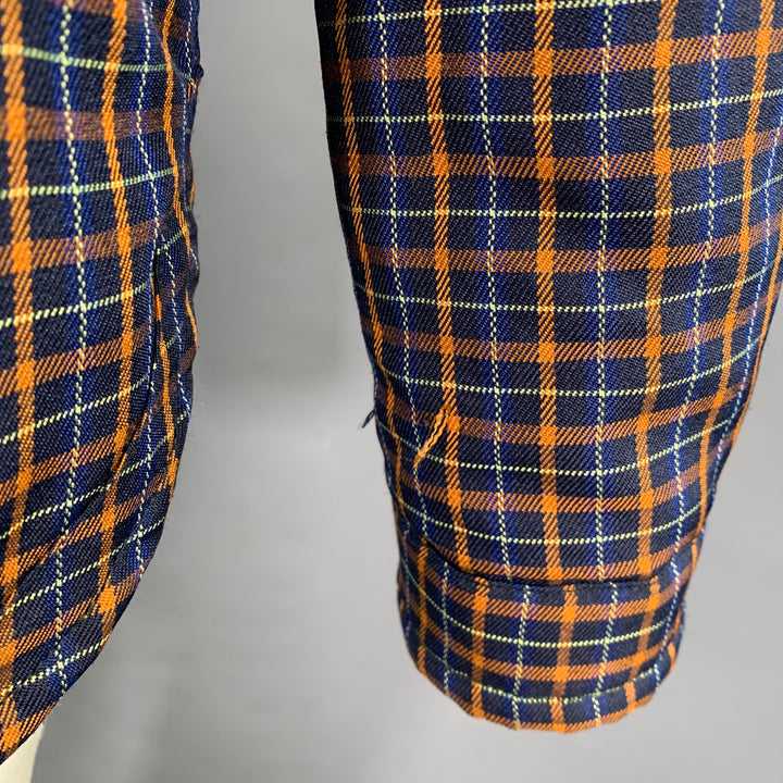 SCOTCH AND SODA Size XXL Orange Navy Plaid Polyester Snaps Coat