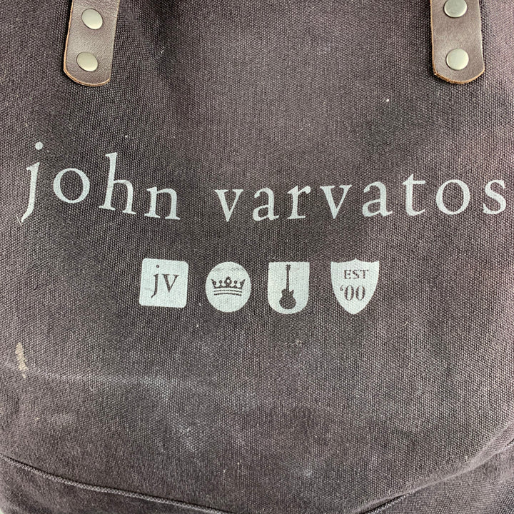 JOHN VARVATOS Brown Purple Logo Canvas Leather Tote Bags