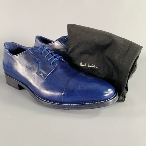 PAUL SMITH Size 8 Blue Leather Cap Toe Derby Lace-Up Shoes