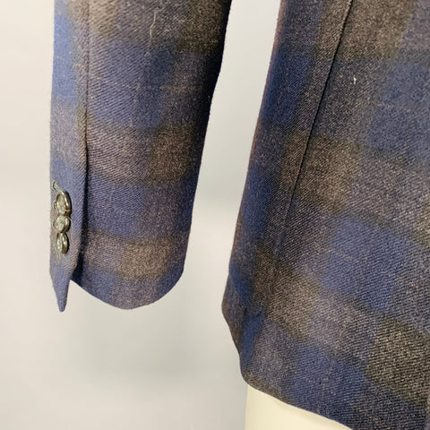 JACK SPADE Size 40 Grey Navy Plaid Camel Hair Notch Lapel Sport Coat