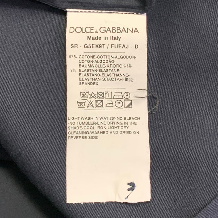 DOLCE & GABBANA Size L Navy Cotton Blend One Pocket Short Sleeve Shirt