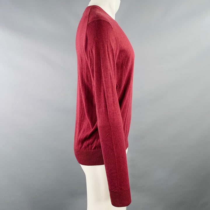 NEIMAN MARCUS Size S Burgundy Knit Cotton Merino Wool Crew Neck Pullover