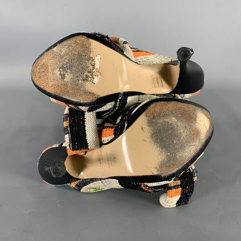 No. 21 Size 7.5 Tan Multi-Color Raso Peep Toe Pumps