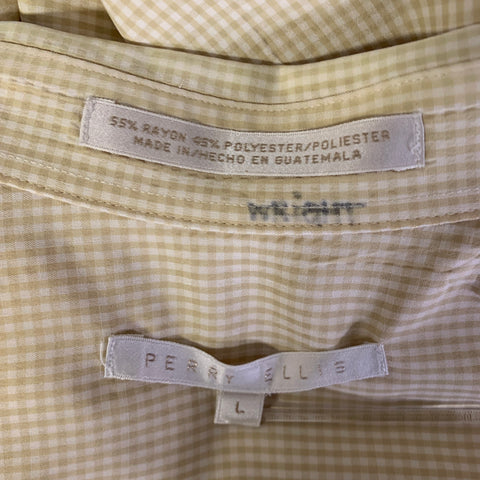 PERRY ELLIS Size L Yellow White Gingham Rayon Blend Short Sleeve Shirt