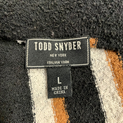 TODD SNYDER Size L Black White Brown Stripe Terry Cloth Short Sleeve Shirt