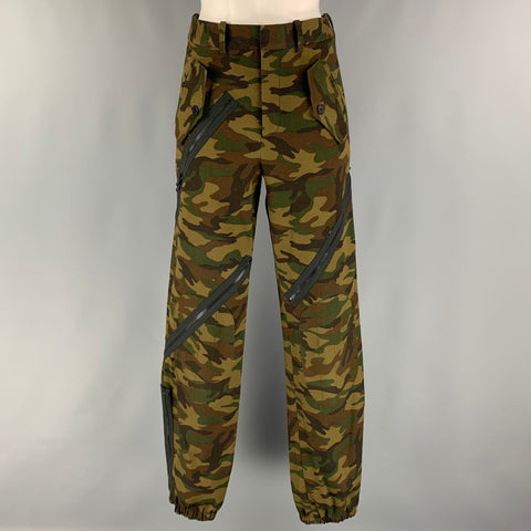 MONSE Taille 0 Pantalon décontracté en coton olive marron avec fermetures éclair et détails