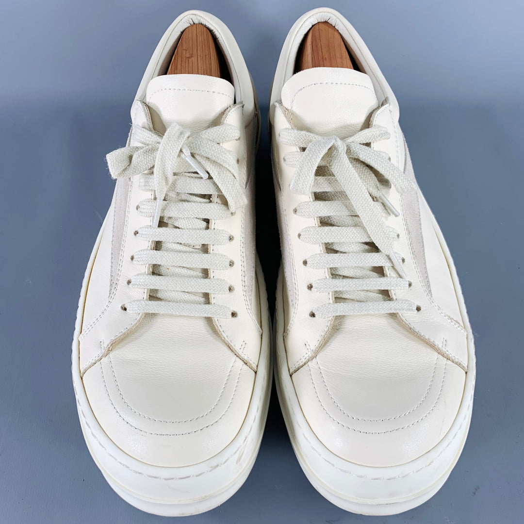 RICK OWENS Size 11 Cream Leather Lace-Up Sneakers