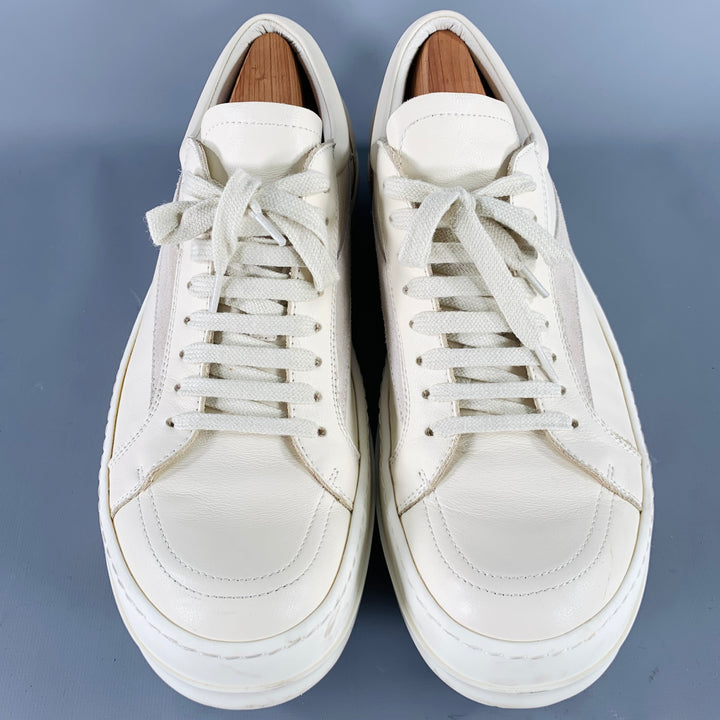 RICK OWENS Size 11 Cream Leather Lace-Up Sneakers