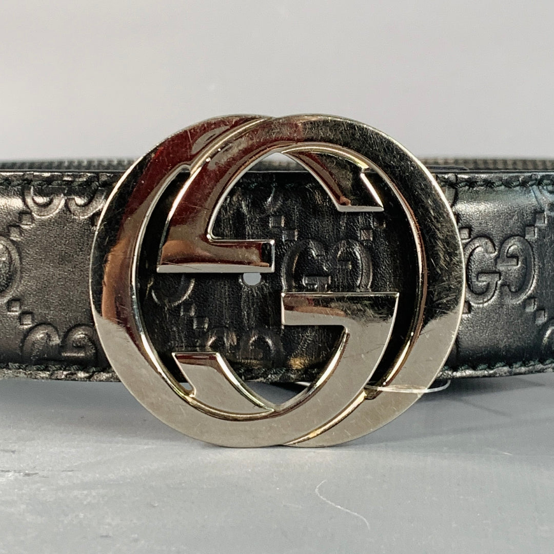 GUCCI Size 38 Guccissima Black Monogram Leather GG Buckle Belt