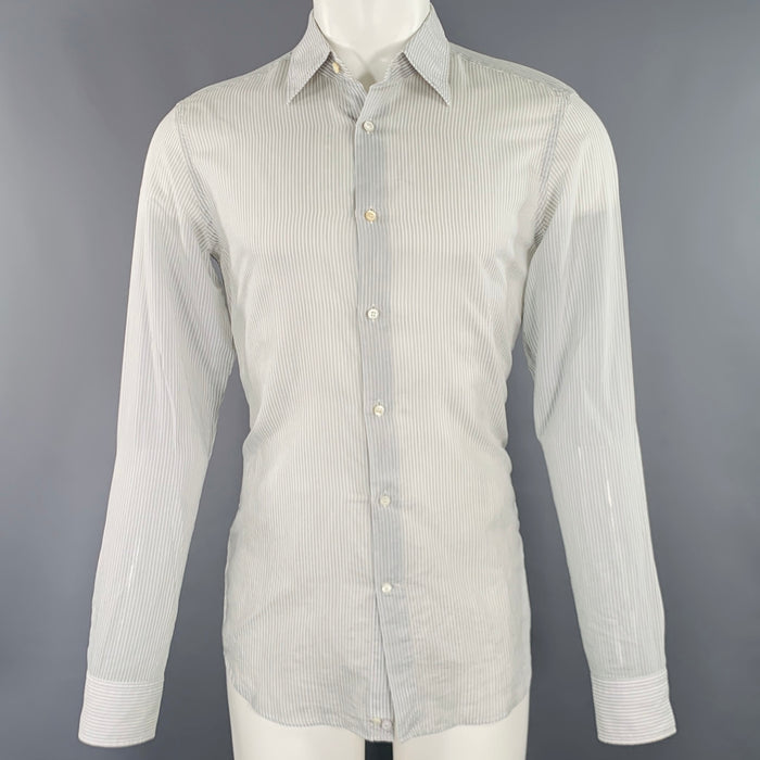 HUGO BOSS Size S White Light Blue Stripe Cotton Silk Long Sleeve Shirt