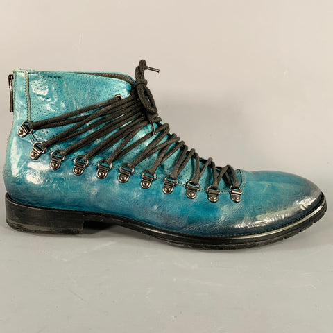 Jo GHOST Size 10 Blue Black Perforated Leather Lace-Up Boots