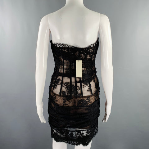 MONSE Size 2 Black Brown Nylon Cotton Corset Mini Cocktail Dress