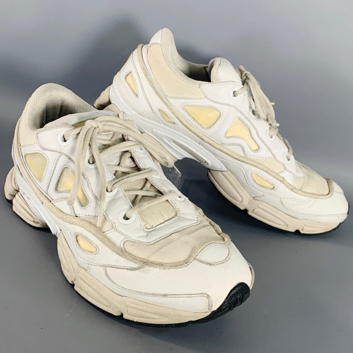 ADIDAS x RAF SIMONS Size 10 Ozweego Bunny White Cream Leather Canvas Runner Sneakers