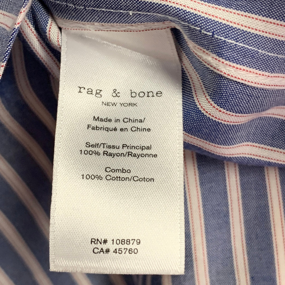 RAG & BONE Size L Blue White Rayon Cotton Stripe One Pocket Shirt