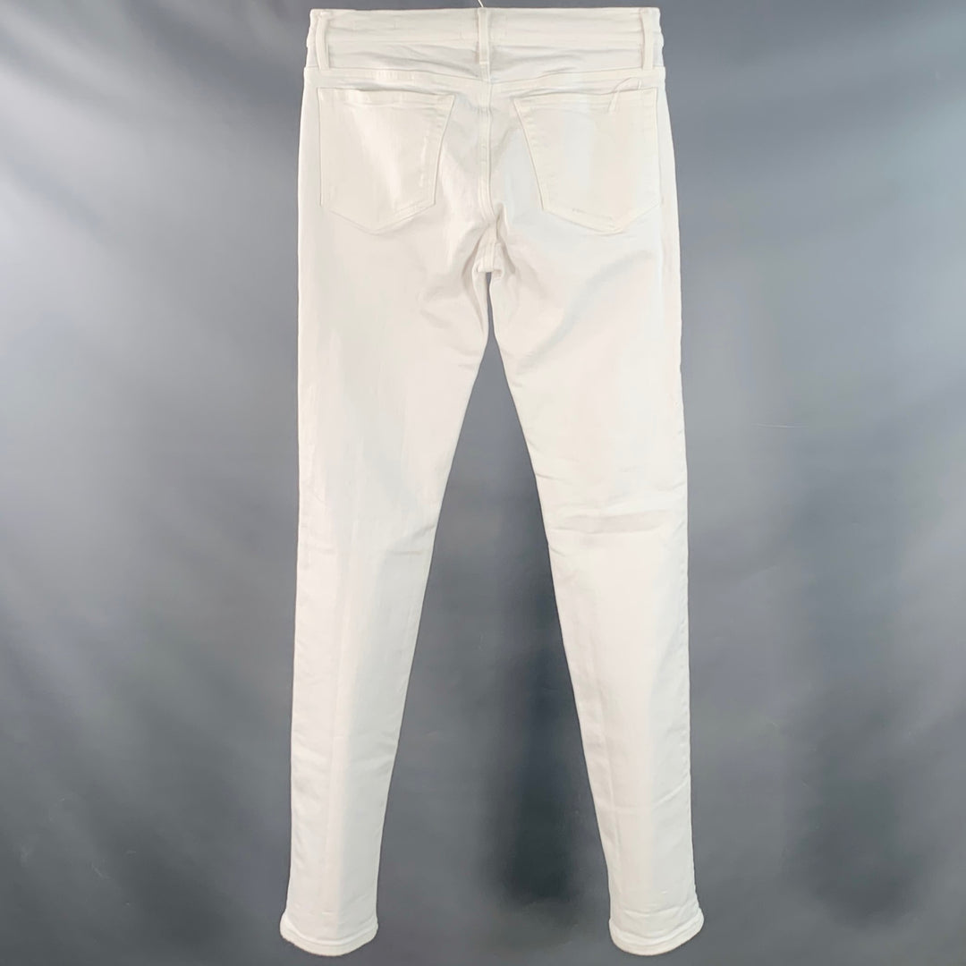 FRAME Size 29 Blanc Rips White Twill Cotton Blend Distressed Low Rise Skinny Jeans