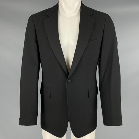 NEIMAN MARCUS Size 40 Black Wool Single Button Tuxedo Sport Coat