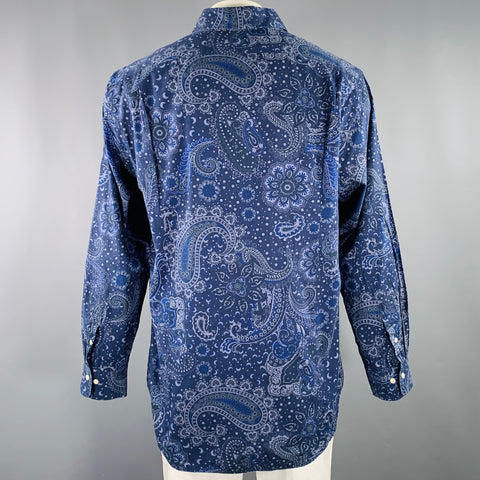 POLO by RALPH LAUREN Size XXL Blue Grey Paisley Cotton Long Sleeve Shirt
