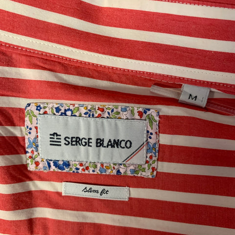 SERGE BLANCO Size M Red White Stripe Pointed Collar Long Sleeve Shirt