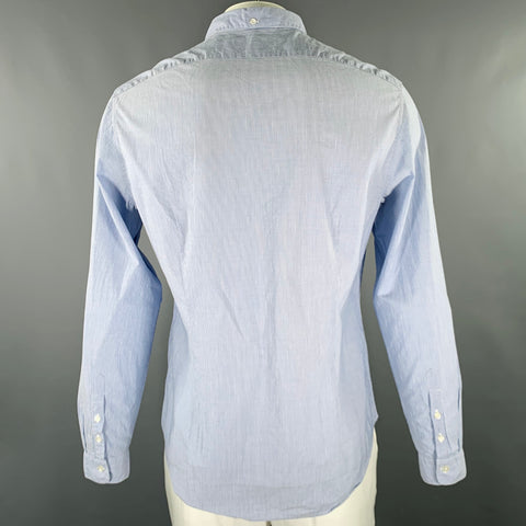 JOHN VARVATOS Size L Light Blue White Stripe Cotton Linen Long Sleeve Shirt