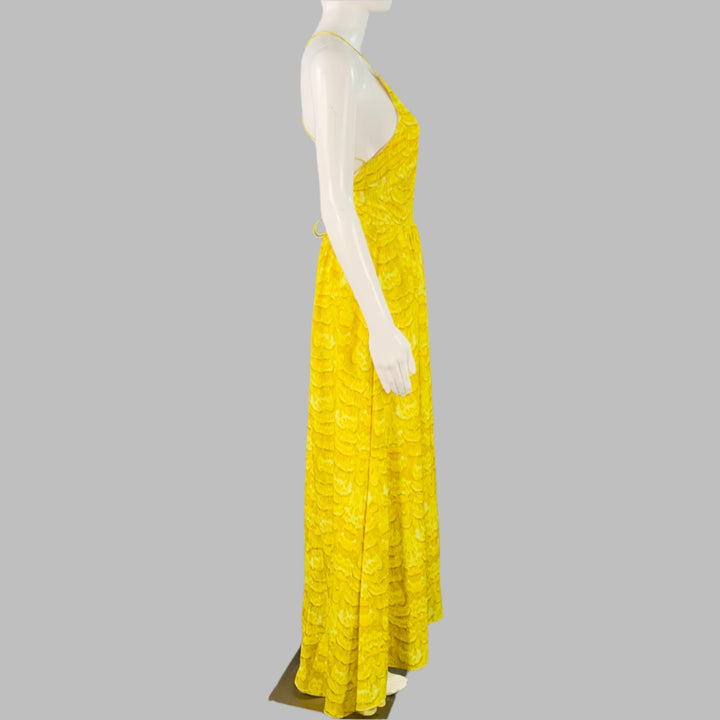 TIBI Size 2 Yellow Brown Polyester Print Halter Dress