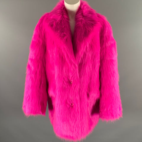 STAND STUDIO Size M Pink Modacrylic Blend Textured Faux Fur Coat