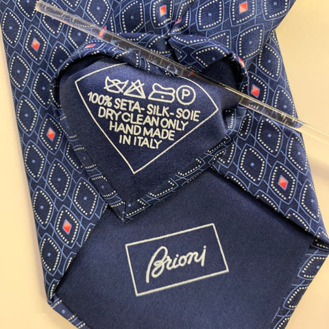 BRIONI Blue White Geometric Silk Tie