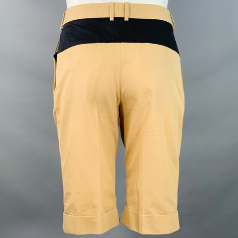 ALEXANDER MCQUEEN Size 32 Camel Black Cotton Stripe Cuffed Shorts