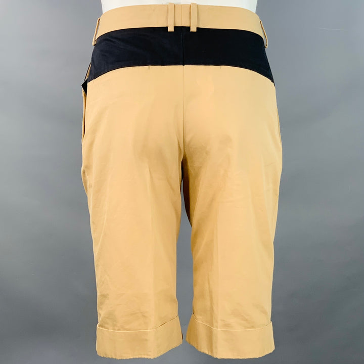 ALEXANDER MCQUEEN Size 32 Camel Black Cotton Stripe Cuffed Shorts