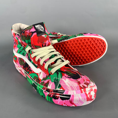 KENZO Size 9 Pink White & Green Floral Canvas High Top Sneakers