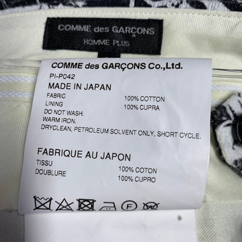 COMME des GARCONS HOMME PLUS 2021 Size M Black White Floral Cotton Dress Pants