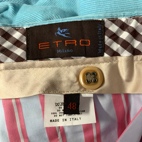 ETRO Size 38 Light Blue Corduroy Cotton Storm Collar Suit