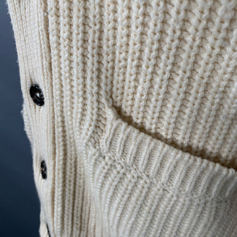 Cardigan en maille épaisse BEAMS Taille M Crème Logo appliqué orange Mélange de laine