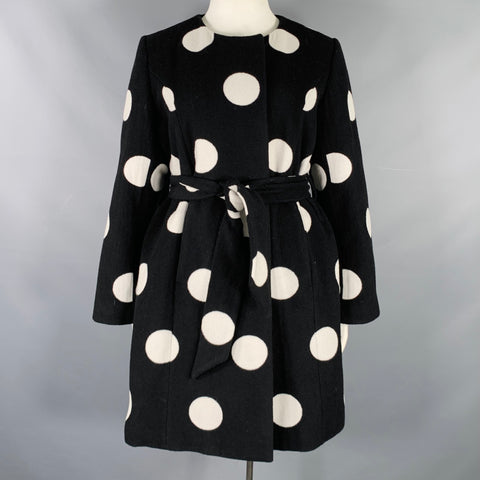 KATE SPADE Size L Black White Wool Blend Polka Dot Collarless Coat