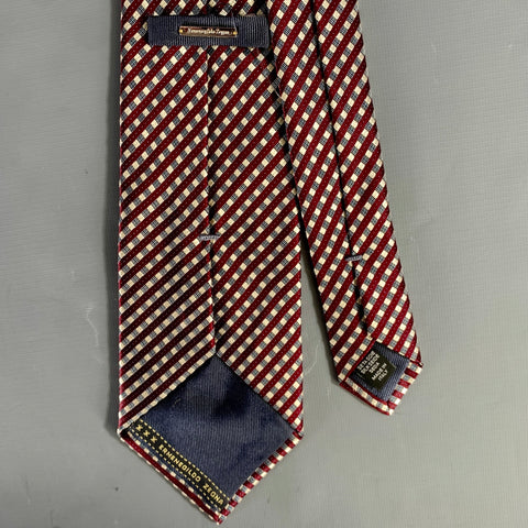 ERMENEGILDO ZEGNA Burgundy Cream light blue Checkered Silk Tie