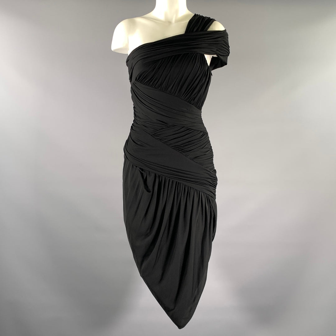 HALSTON HERITAGE Size S Black Acetate Blend Draped One Shoulder Cockta Sui Generis Designer Consignment HALSTON HERITAGE Size S Black Acetate Blend Draped One Shoulder Cockta Sui Generis Designer Consignment