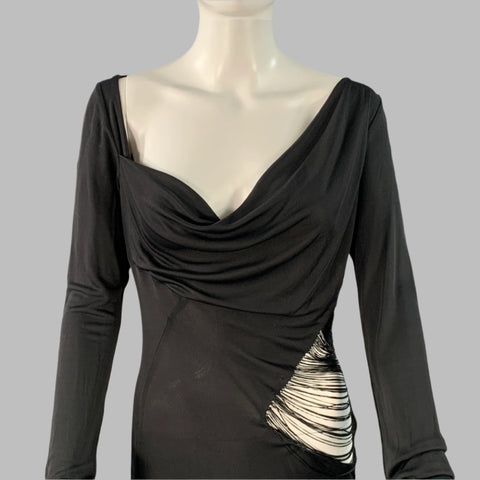 JOHN RICHMOND Size S Black Viscose Cut Out Long Sleeve Evening Gown