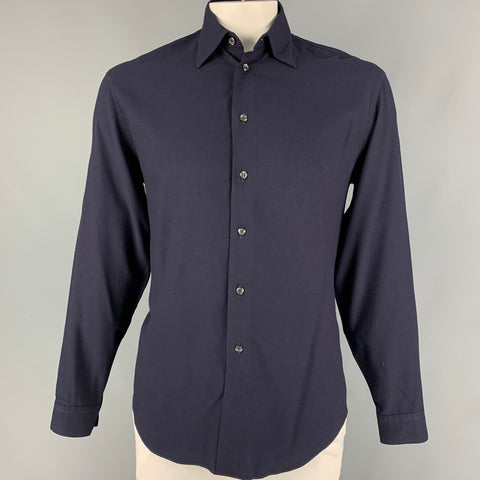 EMPORIO ARMANI Camisa de manga larga con botones de viscosa azul marino talla M