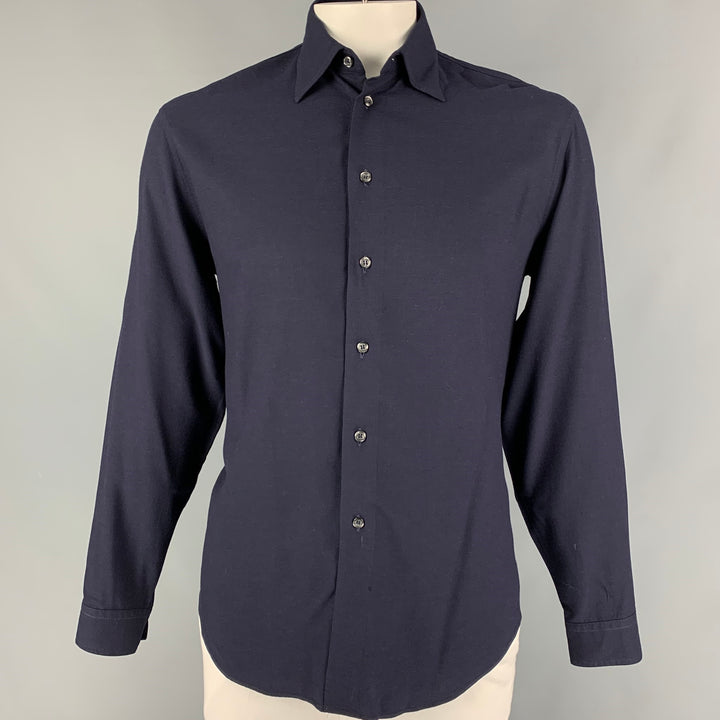 EMPORIO ARMANI Size M Navy Viscose Button Up Long Sleeve Shirt