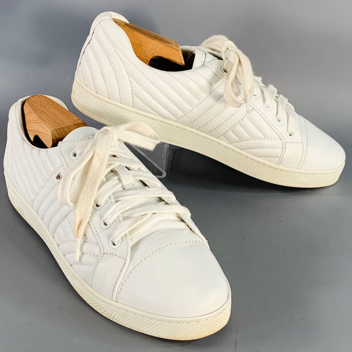 PRADA Size 8 White Leather Quilted Low Top Sneakers