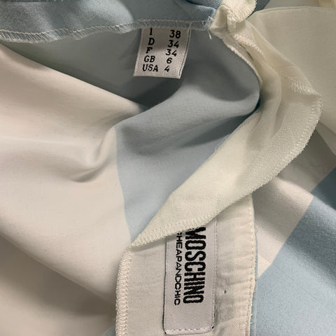 MOSCHINO Size 4 Light Blue & White Cotton and Polyester Stripe Sleeveless Dress