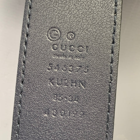 GUCCI Size 34 Blue Grey Floral Canvas Belt