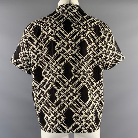 ALLSAINTS Size M Black White Knots Viscose Short Sleeve Shirt