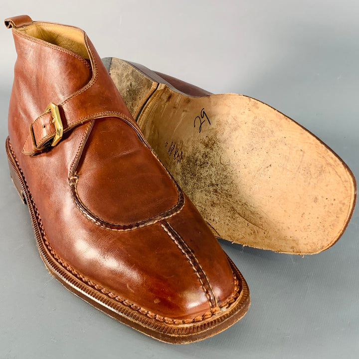 SANTONI Size 11 Brown Leather Split Toe Ankle Boots