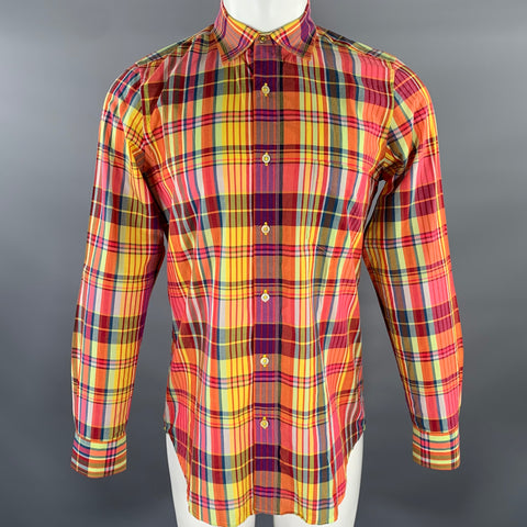 PAUL SMITH Size M Orange Multi-Color Plaid Cotton Cutaway Long Sleeve Shirt