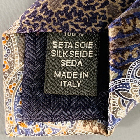 ERMENEGILDO ZEGNA Grey Blue Paisley Silk Tie