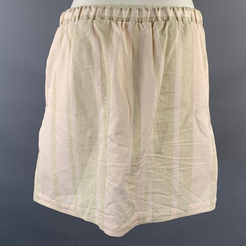 ACNE STUDIOS Size 8 Pink Olive Cotton Linen Stripe Mini Mini Skirt