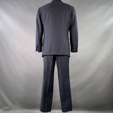 ASTOR & BLACK Size 44 Navy Blue Window Pane Single Breasted Peak Lapel Suit